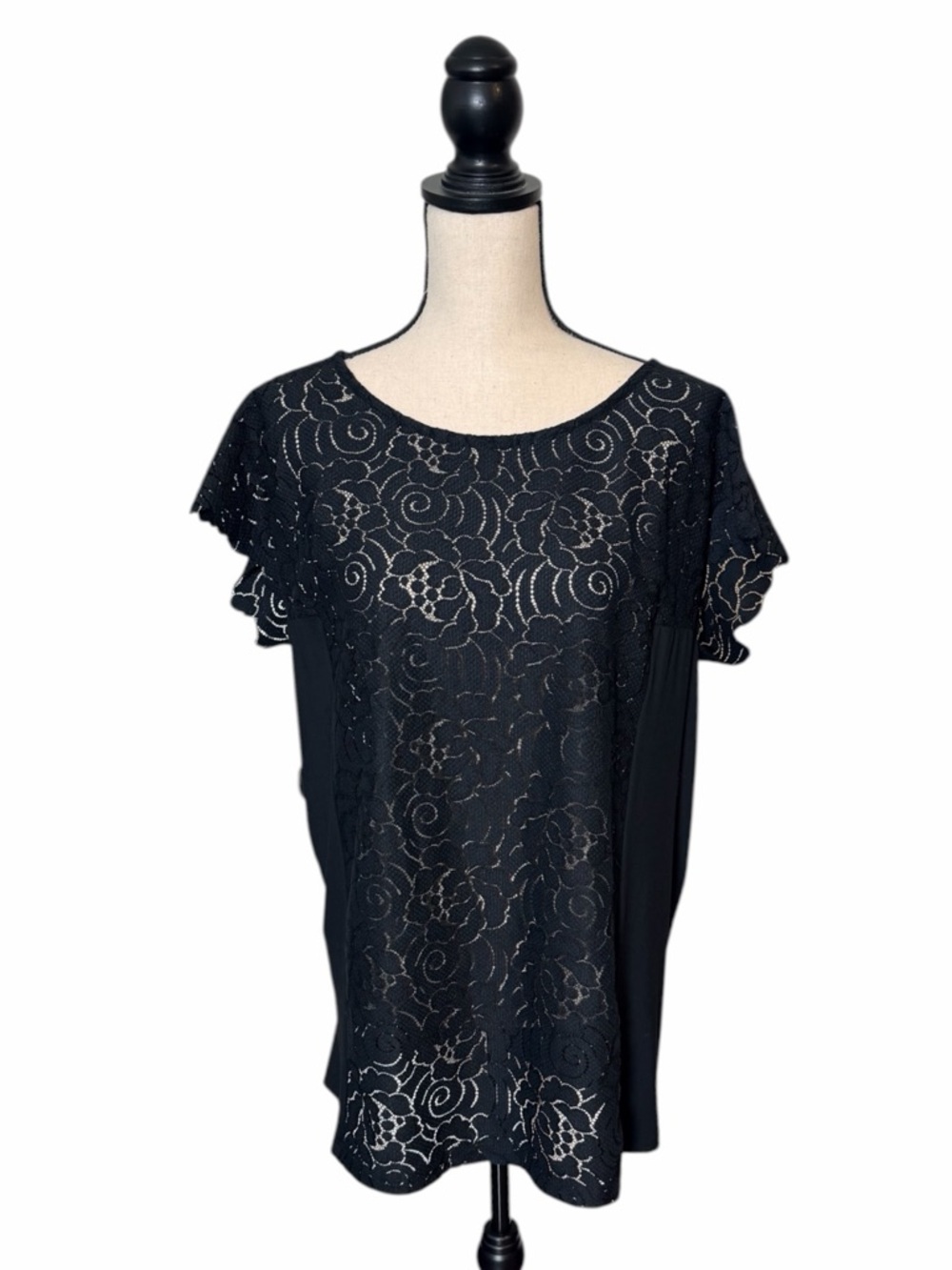 Nör Denmark Black Floral Lace Short Sleeve Blouse - Sz 5 (US 12/14 XL)